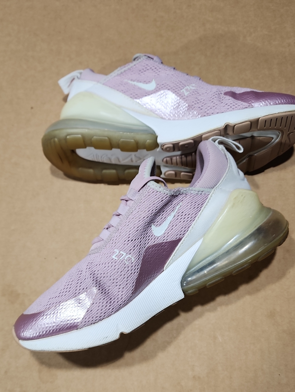 Nike Air Max 270 Running Shoes Pink Rose Plum Chalk White Knit Womens Szie 7.5
